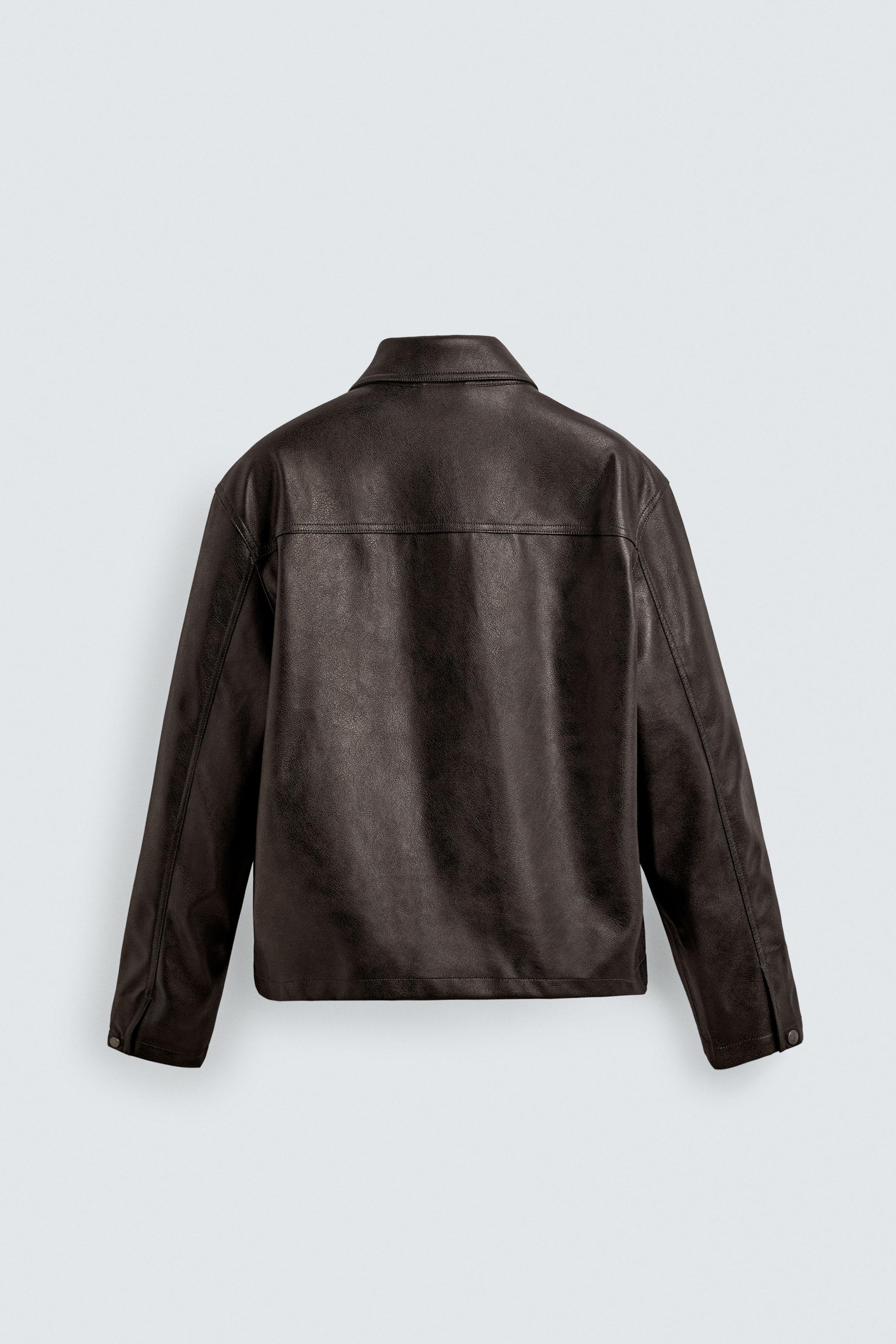 WASHED FAUX LEATHER OVERSHIRT